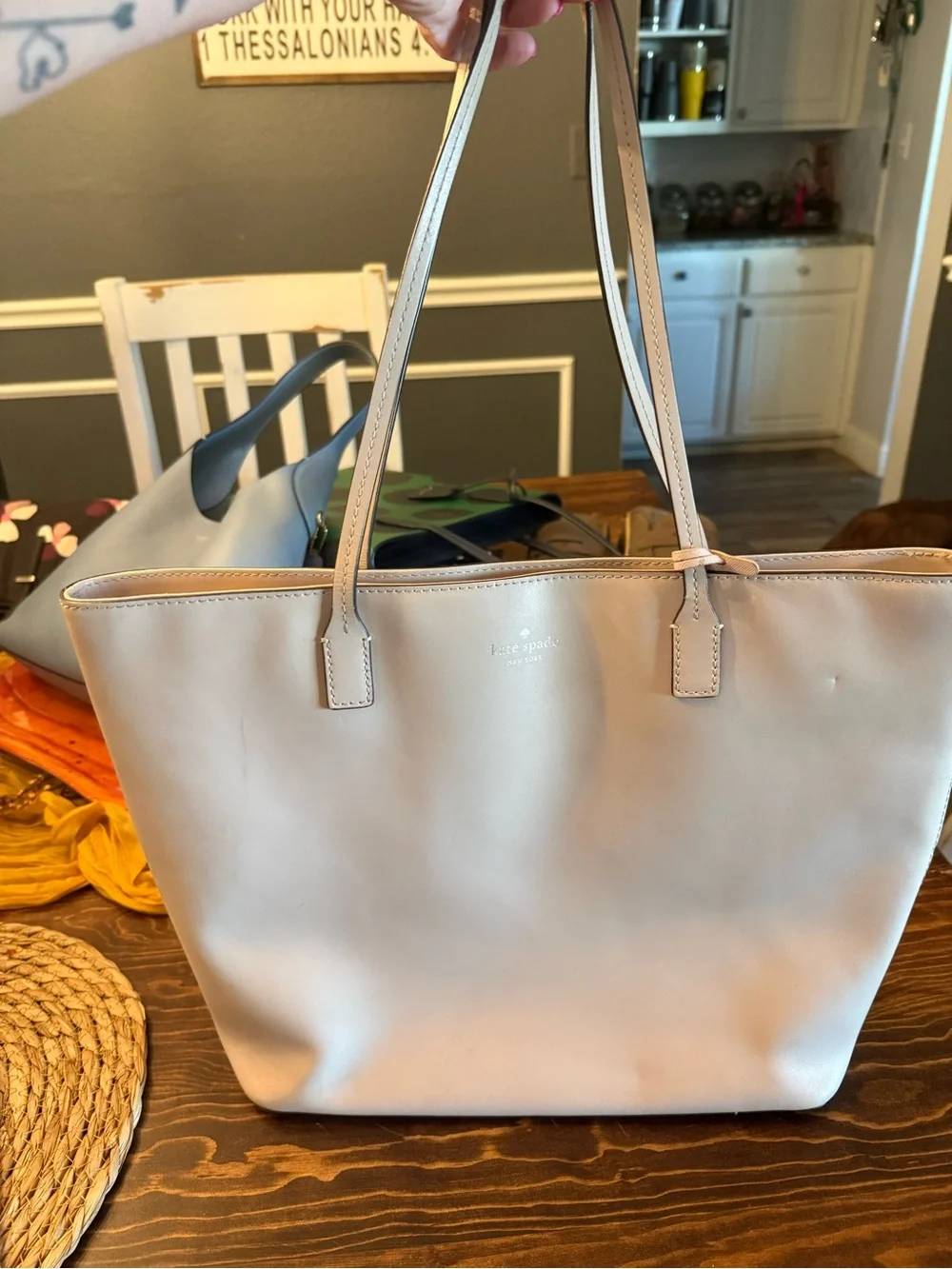 kate spade neutral beige leather tote